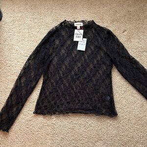 NWT Black lace long sleeve shirt, size large